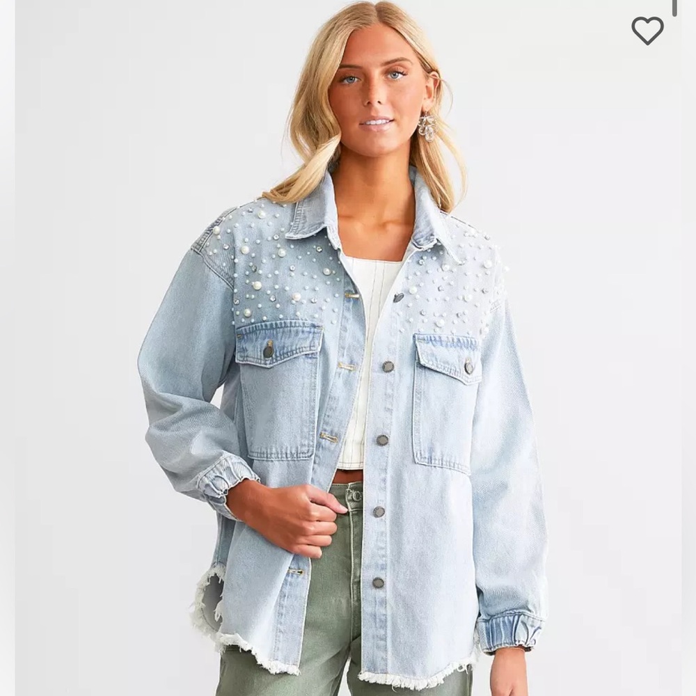 NWT Veveret Pearl & Rhinestone Denim Jacket